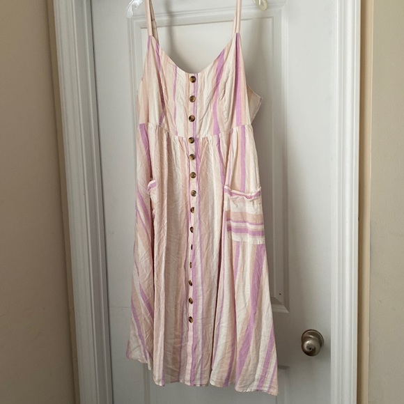 Striped, sundress with straps and pockets - Picture 1 of 8